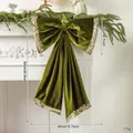 Vintage olive green velvet Christmas bow with streamers and sparkling gold sequin trim - 52cm Bow / Olive Green
