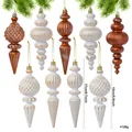 Set of vintage finial Christmas ornaments in distressed white gold and metallic copper finishes - Vintage Finial Set (XM0266S-D) / 6 Pieces/Pack / Vintage White & Bronze (XM0266S-D)