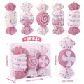 6er-Set rosa-weiße Schaumstoff-Zuckerstangen-Weihnachtsanhänger mit Glitzer dekoriert - Rosa und Weißer Süßigkeiten-Anhänger (XM0267S-D) / 6-teiliges Set