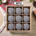 9-piece black and white houndstooth Christmas ball ornaments in a 26cm kraft box. - Christmas Ball 9-Piece Set (XM0272S) / Diameter 8cm / Black White Grid