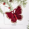 Red flocked butterfly Christmas ornament with gold sequins and faceted red gems - Butterfly / 11x10cm