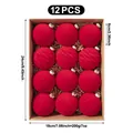 12pcs set of red flocked Christmas tree ornaments with textured and smooth finishes - Set of 12 / Red