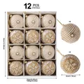 Twelve piece Christmas hemp rope ball ornament set featuring snowflake and pearl details - Set of 12 / Mixed Natural Twine (XM0254S)