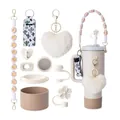 Ensemble complet d'accessoires beiges pour gobelets 40oz avec couvre-pailles fleurs - Style 1