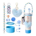 Ensemble complet d'accessoires de fleurs bleues pour gobelet 40oz avec porte-clés cœur et paille. - Style 3