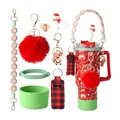 Kit complet d'accessoires de Noël pour tasse Stanley avec lanière fleurie et embout Père Noël - Style 4