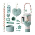 Kit d'accessoires complet pour gobelet 40oz vert sauge avec pompon et sangle tissée. - Style 6