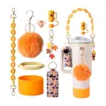 Kit d'accessoires orange vif pour gobelet 40oz avec pompon et bandoulière tissée - Style 7