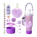 Kit complet d'accessoires violets pour gobelet 40oz avec couvre-pailles et charms - Style 9