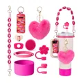 Ensemble complet d'accessoires roses pour gobelets 40oz avec sangle fleurie et cœur - Style 5