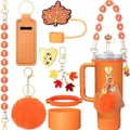Orangefarbenes Trinkflaschen-Zubehörset mit Strohhalmdeckel und gewebtem Griffband - Passend für 10-mm-Strohhalme / Herbst Orange Set