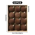 Set of 12 brown flocking Christmas balls with textured designs and dimension markings. - Set of 12 / Coffee
