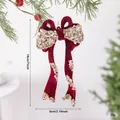 Red Christmas bow ornament with gold sequins and velvet texture, sized 18x8cm for holiday decor - Bow / 18x8cm