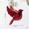 Red flocked bird hanging ornament with sequins for Christmas tree decoration, 10x12cm - Flying Bird (EJ0279S) / Burgundy