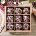 Set of 9 plaid Christmas ball ornaments featuring red and white fabric patterns - Christmas Ball 9-Piece Set (XM0272S) / Diameter 8cm / Red and Off-White Plaid