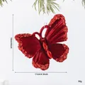 Elegant red flocked Christmas butterfly ornament with sequins decoration, size 11x10cm - Butterfly (EJ0279S) / Burgundy
