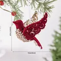 Red flocked Christmas bird ornament with golden sequins for festive holiday tree decor - Hollow Flying Bird / 12x10cm