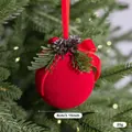 Eleganter 8cm roter beflockter Weihnachtskugel-Anhänger mit Tannenzapfen am Baum - Doppel Tannenzapfen Nadel Stil D
