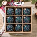 9-piece green plaid Christmas ball ornament set in a gift box, 3.15-inch size - Christmas Ball 9-Piece Set (XM0272S) / Diameter 8cm / Green Checkered