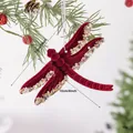 Feestelijke rode fluwelen libel kerstboomversiering met gouden pailletten, 13x10 cm - Libel