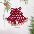 Rode geflockte kerstbel hanger met gouden pailletten, afmetingen totaal 11x8cm - Dubbele Bellen