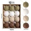 Set of 12 earth tone linen Christmas ornaments with measurements for tree and window decor - Rustic Vintage Mixed Colors (XM0252S-D) / 12 Pieces/Pack (8cm Balls)
