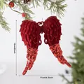 Red flocked angel wings ornament with sequins for Christmas tree decoration, 15x11cm - Angel Wings (EJ0279S) / Burgundy