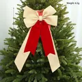 Große Weihnachtsschleife aus Jute mit roten Samtbändern für die Baumdekoration - Großes Rot (EJO251S)