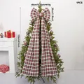 Large red and green plaid decorative Christmas tree bow topper, 120cm length, 1PCS - Large Christmas Bow Ornament (XM0272S) / Length 120cm / Red and Off-White Plaid