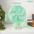 Green lollipop Christmas tree topper with glitter sprinkles and spring base 20cm - Green Windmill Tree Top Star (EJ0272S-Green)
