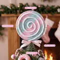 Large pink and blue swirl lollipop Christmas tree topper with glitter and pink bow - Macaron Color Tree Topper (EJ0255S)