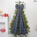 Large plaid Christmas tree topper bow, 120cm long festive holiday decoration. - Large Christmas Bow Ornament (XM0272S) / Length 120cm / Blue Plaid