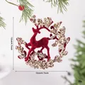 Rode geflockte kerstrendierversiering met gouden lovertjes, 12 cm feestelijke hanger - Omhoog Kijkende Elk