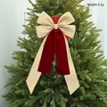 Große Weihnachtsschleife aus Sackleinen und Samt mit Größenangaben für den Baum - Roter Samt (EJO251S)