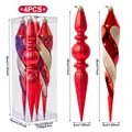 Set de 4 adornos navideños rojos grandes con formas variadas y medidas detalladas. - Bola de Adorno Irregular (XM0249S) / Juego de 4 / Rojo