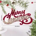 Rode geflokte Merry Christmas kersthanger met gouden pailletten voor de kerstboom - Merry Christmas Brieven