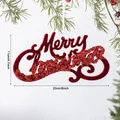 Red sequined flocked Merry Christmas sign ornament, 20x11cm hanging decoration. - English Letters (EJ0279S) / Burgundy