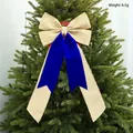 Große königsblaue und beige Jute-Weihnachtsschleife Baumspitze für die Partydekoration - Königsblau (EJO251S)