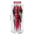 Set premium de 4 adornos navideños rojos grandes tipo remate en caja de 30cm altura - Bola de Adorno Irregular (XM0249S) / Juego de 4 / Burdeos