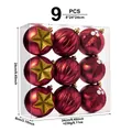 9-piece red Christmas ornament set with glitter stars and leaf patterns in a clear box. - 9 Pieces/Pack / Burgundy