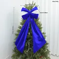 Large royal blue Christmas tree bow topper with white lace and elegant long tails decoration - Blue Bow / Sapphire Blue