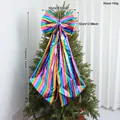 Large colorful rainbow metallic Christmas tree topper bow ornament with dimensions - 110 cm / Rainbow