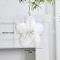 White plush star Christmas tree hanging ornament with snowflake detail and button center. - White Star
