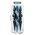 Juego de 4 adornos navideños grandes de carámbanos azules con purpurina plateada - Bola de Adorno Irregular (XM0249S) / Juego de 4 / Azul marino