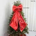 Extra large metallic red Christmas bow tree topper decoration, 42x110cm dimensions. - 110 cm / Red