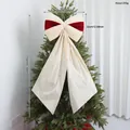 Large cream and red velvet Christmas tree topper bow decoration with long tails - Beige Bow / Beige