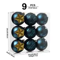 Set of 9 dark blue Christmas balls with star and leaf patterns in a display box - 9 Pieces/Pack / Dark Blue