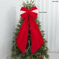Extra large red velvet Christmas tree topper bow featuring decorative white lace - Red Bow / Red