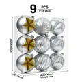 Set of 9 silver Christmas balls featuring star and ribbed patterns in a clear gift box - 9 Pieces/Pack / Silver