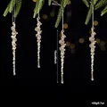 Ornements de Noël en forme de stalactites pailletées or champagne, longueur 15 cm. - Glaçon Fileté à Paillettes Irrégulier / 15cm / Champagne